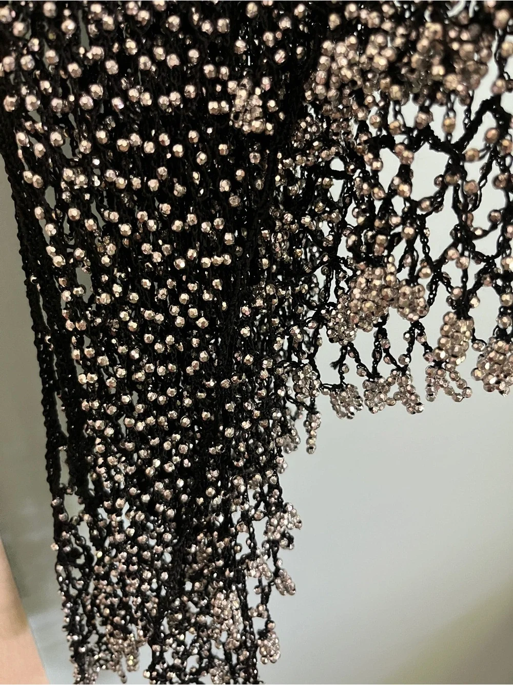 SILVER BEADED Fishnet Crochet Black CROCHET Boho Shawl